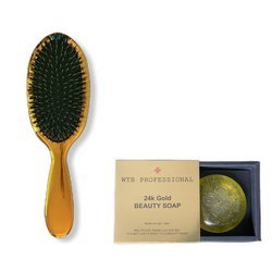 WTB Professional Gold kit - złota szczotka owalna (medium) + 24K Gold Beauty Soap mydło do twarzy i ciała 100g